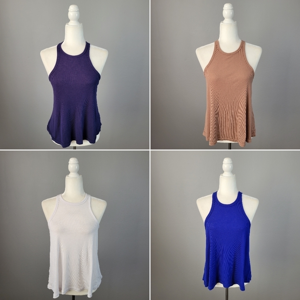 FREE PEOPLE // bundle of 4 long beach soft ribbed hi neck racer back swing tanks